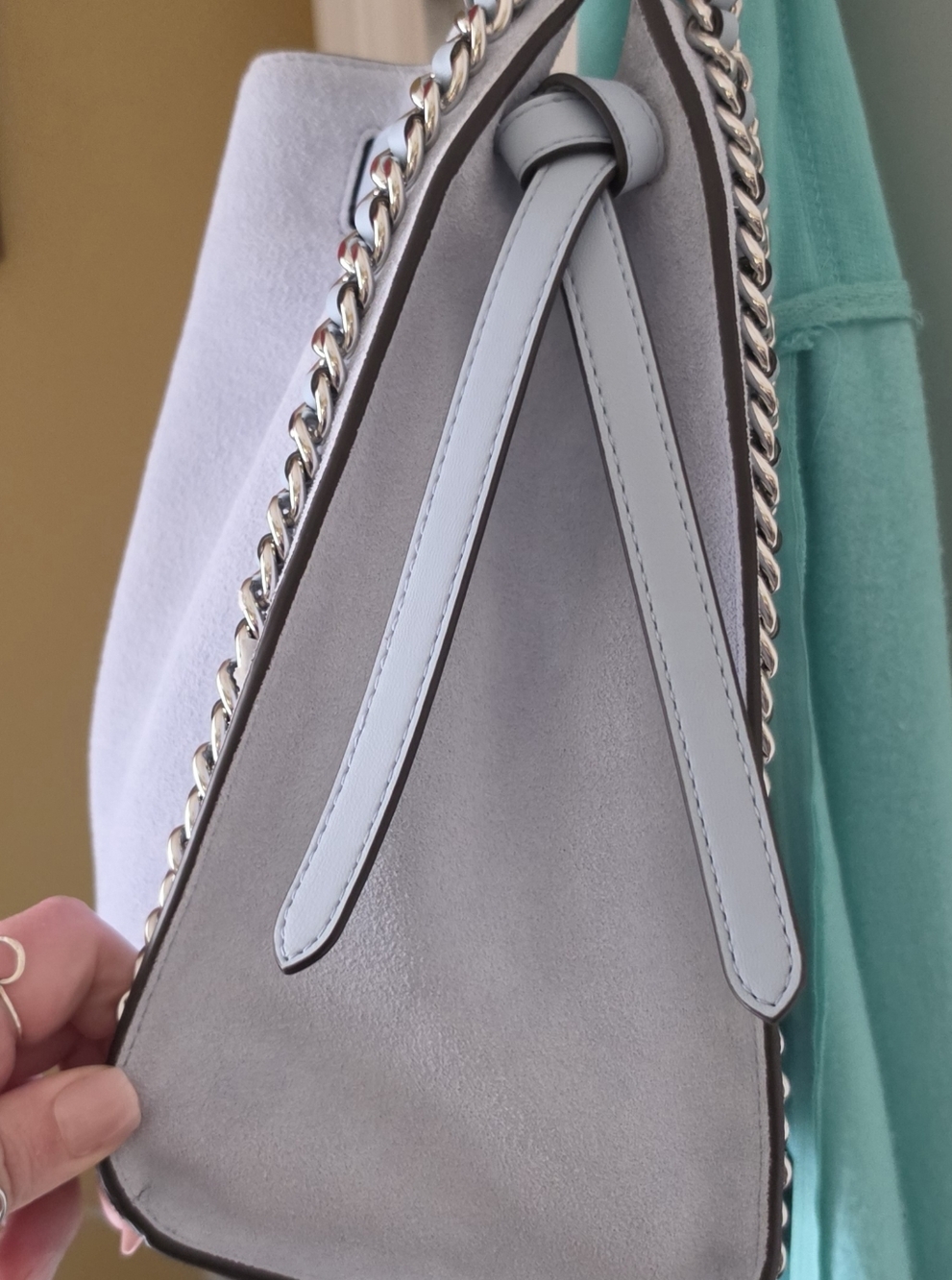 Michael Kors Pale Blue Chain-Trim Suede Shoulder Bag - Picture 3 of 7